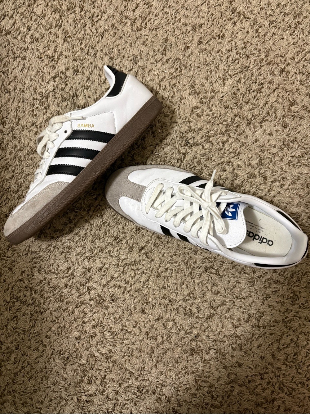 adidas Samba Sneakers in White, Black and Brown Gum Sole